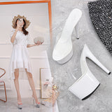 Women Shoes Summer High Heels 17CM Thin Heel Waterproof Platform Sandals Red SlippersTransparent Crystal Shoes Wedding Shoes