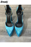 Women High Heel Shoes Platform Sandals Pointed Toe Woman Silk Pumps Sexy Rhinestone Buckle Chunky Heel Wedding Shoes