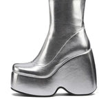 Furtado 2022 spring autumn Women Over The Knee High Boots Pointed Toe wedges Heels slip on platform white Thigh High