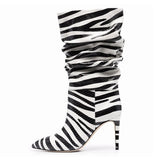 Furtado 2023 Spring Autumn Fashion boots stilettos heels mid calf Boots Elegant sexy pleated boots big size