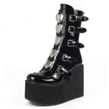 INS Hot Brand Women Boots Zipper Heart Buckle High Wedges Platform Boots Women Thick Bottom Cool Goth Cosplay