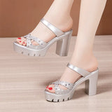 Size 32-43 Block Size Platform Slippers Women Shoes 2022 Summer High Heels Slides Ladies Star Bling Slippers Wedding