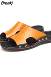 Mens Slippers Outdoor Summer Genuine Leather Slides for Men Couple Non-slip Women Home Fashion Casual Single Shoes Large