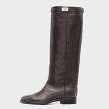 Furtado 2022 spring autumn knee high boots woman Round Toe lower heels Slip on Flat Boots big Circumference Women's