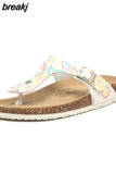 2023 New Women Print Cork Flip Flops Slipper Casual Summer Beach Outside Non-slip Slides