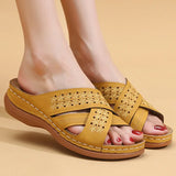 Retro Embroidery Wedges Slippers Women Summer 2022 Cross Strap Open Toe Beach Sandals Woman Plus Size Platform