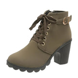 Black Chunky Heeled Women's Ankle Boots 2023 Autumn Metal Decor High Heels Shoes Woman Lace Up Platform Booties Big