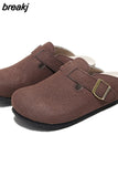 New Men Closed Toe Cork Slippers Casual Women Buckle Non-slip Comfortable Nubuck Leather Outside Slide
