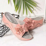 Flower Platform Wedges Heels Slippers Women Hollow Out Thick Sole Sandals Woman Summer 2023 Plus Size Casual Shoes