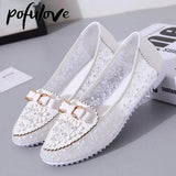 New Women's Sandals Summer Breathable Ladies Slip-on Lace Mesh Flat Sandals Cool
