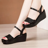 Heel Sandals Women's Thick Soles Waterproof Table Summer 2023 New Heels Hollowed-Out Sandals With Soft Soles And Large