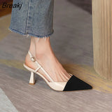 Pointed Toe High Heel Single Shoes Women Shoes Spring Summer Sandals Simple Stitching Color Thin