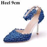 Queen Women Lace High Heels Banquet Wedding Shoes Bridal Sandals Pointed Sweet Wild Single Pumps Large