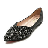 and Autumn 2024 New Pointed Toe Shallow Mouth Flat Shoes Women's Bean Shoes Women's Sequins Single
