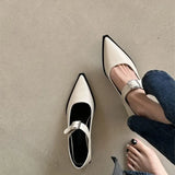 Spring Mary Jane Shoes Pumps Women Low Heels Elegant Leather Pointed Toe Footwear Party Office Lady