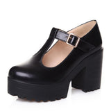 New T-Strap Buckle Strap Solid Mary Janes Platform Women Shoes Woman Casual Spring Autumn Pumps Large Size