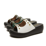 Summer Women Sandals Zipper Wedges with Metal Beads on The Top Plus Size Women Shoes 43 Sandals for