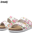 2023 New Summer Women Beach Cork Slippers Casual Double Buckle Clogs Slides Non-slip Outside