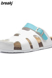 New Summer Buckle Cork Slipper 2023 Casual Women Beach Outside Non-slip Closed Toe Cut-outs Slides