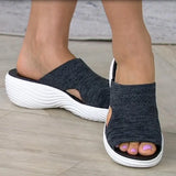 Fashion Women Summer Stretch Orthotic Slide Sandals Platform Wedges Open Toe Casual Outside Slippers Comfortable Solid