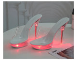 Sexy Ultra-heeled Sandals Ladies Stilettos Light Up Platform Sandals Transparent Crystal Shoes LED Glowing Shoes