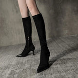 Style Stretch Fabric Pointed Toe Women Knee-High Boots Spring Autumn Fashion High Heels Shoes Long