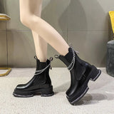 Autumn New Fashion Platfrom Square Heel Women's Casual Boots Square Heel Metal Decoration Splicing Elasticity Women's