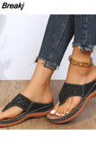 Women Platform Sandals Beach Casual Wedges Flip Flops Premium Orthopedic Open Toe Big Toe Anti-slip Outdoor PU Leather