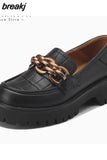Size 34-41 Women Loafers Classic Chain High Heels Shoes For Women Retro Pumps Genuine Leather 2023 Trend Preppy