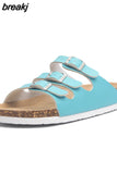 New Summer Women Buckle Cork Slipper 2023 Casual Mixed Color Outside Non-slip Beach Slides