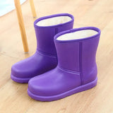 Boots Women Waterproof Work Shoes for Girls Mid-calf Water Shoes Winter Plush Warm Rain Boots with Fur EVA Anti Slip