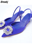 Size Women's Shoes 2023 Summer New Green Rhinestone Elegant Wedding Shoes Muller Shoes Fairy Pointed Flat Pumps