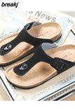 2023 New Summer Women Beach Flip Flops Casual Men Nubuck Leather Non-slip Cork Slippers Slides
