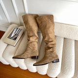 High Boots LadySlip On Simple Pleated Stretch Suede Winter Botas Big Circumference Spring Autumn Woman Boots Large