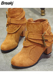 Chunky Heel Women Boots Retro Ankle Boots belt buckle Female Shoes vintage Round Toe Casual High Heels