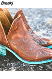 Autumn Winter Casual Western Cowboy Ankle Boots Women Leather Cowgirl Boot Short Cossacks Botas High Heels Shoes