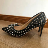 Silver Spikes Women Black Matte Sexy Stiletto High Heels Ladies Wild Party Club High Heel Shoes 8cm 10cm 12cm