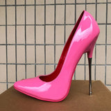 Women Red Inside Pumps 16cm Extreme Metal High Heels Black Sexy Pointy Toe Stilettos Man Fetish Model Club