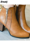Women Ankle Boots Fashion PU Leather Boots High Heel 8cm Ladies Shoes Side Zipper Short Boots for Women Shoes Drop Ship