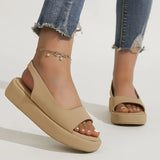 PU Leather Platform Sandals Women Casual Back Strap Flat Sandals Woman 2023 Summer Open Toe Non Slip Beach Shoes Plus