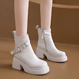 Spring and Autumn New Fashion Round Head Women's Outerwear Naked Boots Side Zipper Versatile Thick Sole Boots