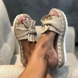 Women Bowknot Sandals 2023 Summer Casual Daily Comfy Slip On Platform Sandals Women's Toe Breathbale Weave