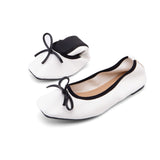 Leather Shoes Women Casual Ballet Flats 2023 Spring Autumn Lace Up Bow Comfortable Square Toe Wholesale Shoes Size