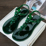 Handwork Flower Women jelly Sandals 2024 New Clip Toe Flip Flops Shoes Female Flat Casual Beach Holiday Non-slip