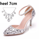 Breakj Tuxedo Diamond Wedding Shoes 9 Fine Heel Pointed Sandals Luxury Water Drill Wedding Shoes