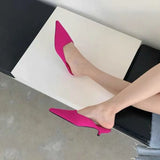 Spring Pointed Toe Women Mules Slipper Fashion Candy Color Ladies Elegant Dress Sandal Square Low Heel Slip on Slides