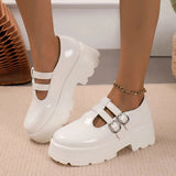 Buckle Strap Chunky Platform Pumps Women Patent Leather Thick Bottom Gothic Shoes Woman Punk Thick Heels Mary Jane