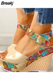 Leisure print bohemia Wedges Women Shoes sandal 2023 Summer Sandals hook&loop Platform High Heels Shoes