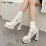 High Heels Mary Jane Shoes Women 2024 Patent Leather Platform Pumps Woman Elegant Solid Office Heels Thick-Heeled