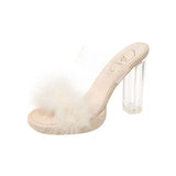 Hair Slippers Wear The New Style In The Summer Of 2023, Feel Fashionable, Transparent And High Heels, One-Word